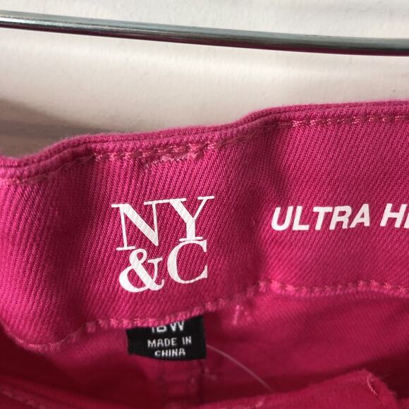 New York & Co. NWT Women's Ultra High Rise Wide Leg Pink Distressed Jeans 18W - Picture 7 of 11